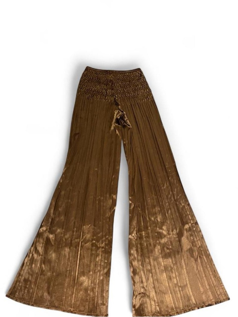 RARE Komarov Vintage Smocked Waist Satin-Look Wide Leg Pants in Brown